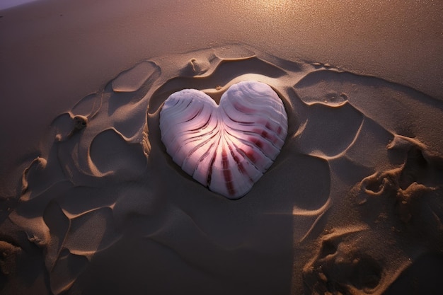 Giorno di San Valentino su una spiaggia soleggiata una spiaggia di cuore di vetro colorato AI generativa