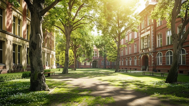 Giorno di sole nel cortile verde dell'università