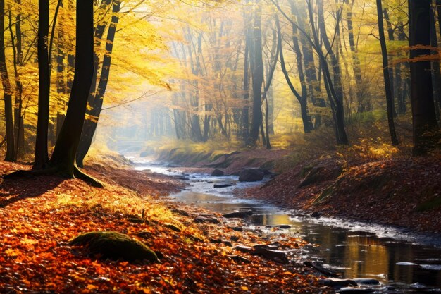 Giorno di sole nella colorata foresta autunnale