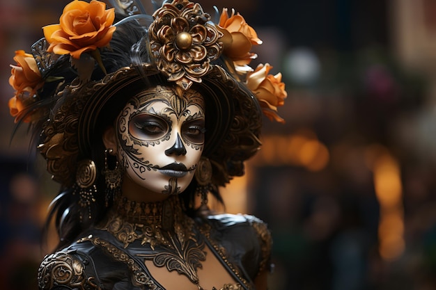 Giorno messicano dei morti teschio di zucchero catrina bella ragazza con trucco delicato