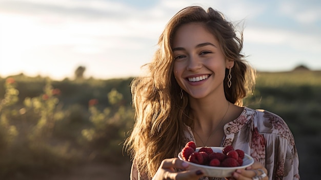 giovane adulta caucasica bellezza all'aperto in natura sorridendo