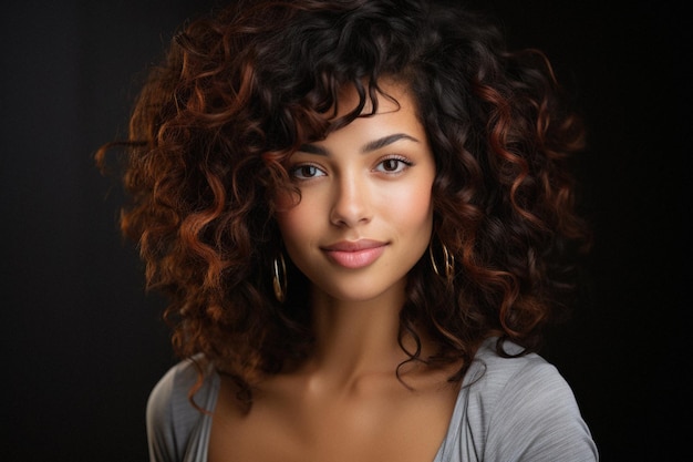 Giovane adulta sorridente donna afroamericana con i capelli ricci ritratto del viso
