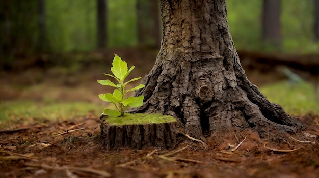 Giovane albero che emerge dal vecchio ceppo