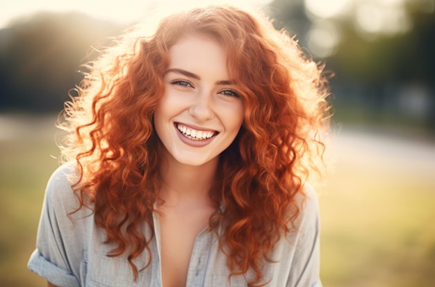 Giovane attraente con i capelli rossi ricci e un sorriso