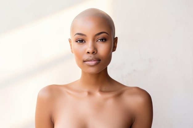 Giovane attraente donna afroamericana con la testa rasata