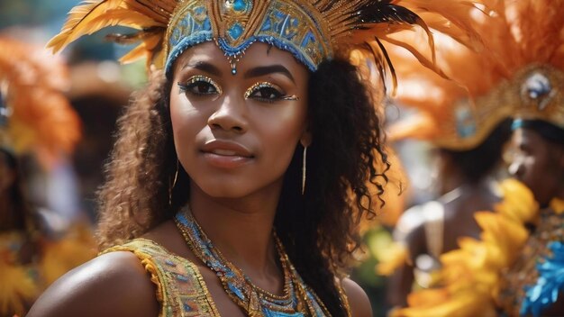 Giovane ballerina brasiliana di samba africana vestita per il carnevale