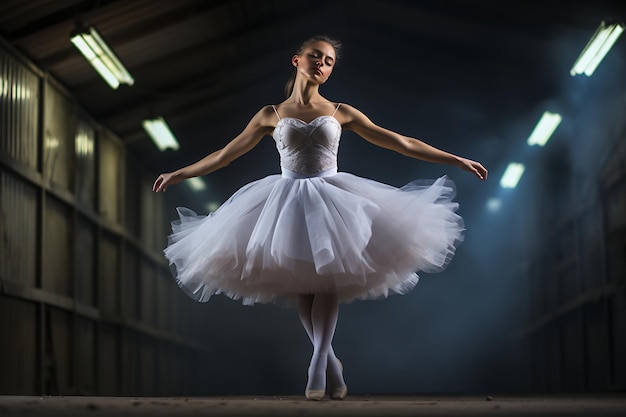 Giovane bella ballerina in abito tutù bianco
