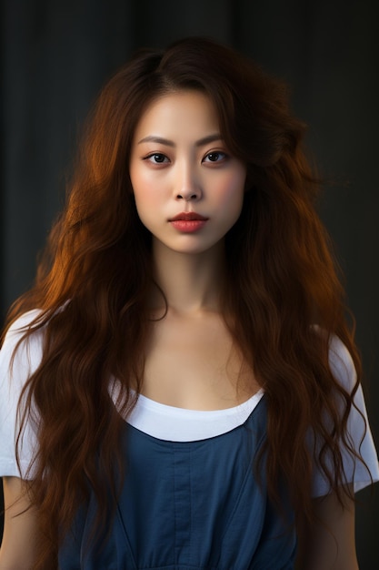 Giovane bella donna asiatica con stile di trucco coreano sul viso e pelle perfettamente pulita e bella