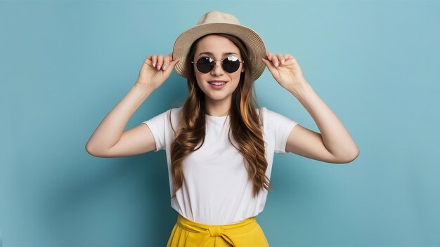 Giovane bella donna che guarda la telecamera con il cappello