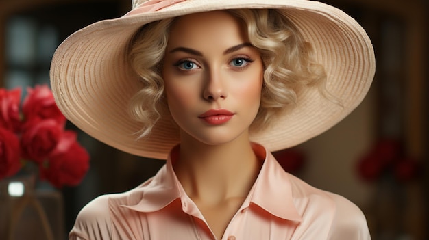 giovane bella donna con cappello di paglia