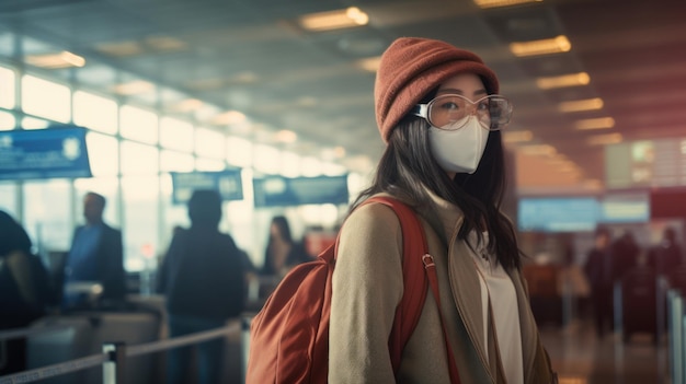 Giovane bella donna in vacanza per viaggiare sullo sfondo dell'aeroporto