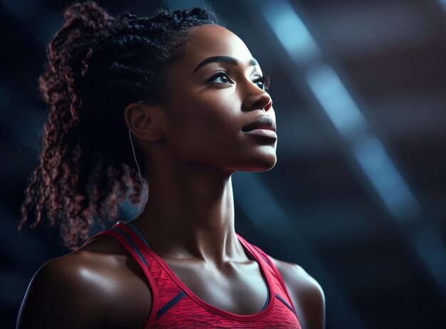 Giovane bellezza afroamericana che si esercita in palestra.