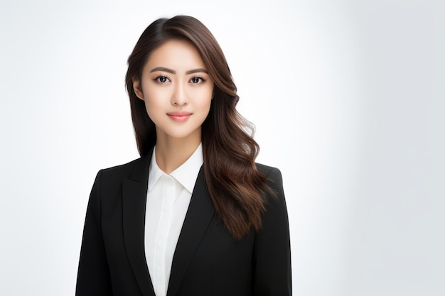 Giovane bellissima donna d'affari asiatica in bianco