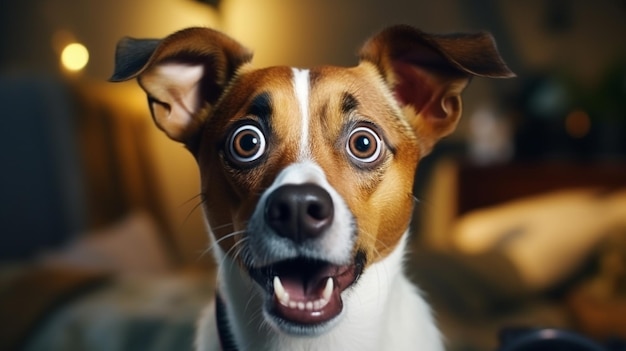 Giovane cane pazzo sorpreso fare occhi grandi
