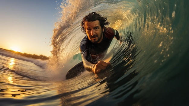 Giovane che fa surf nell'oceano