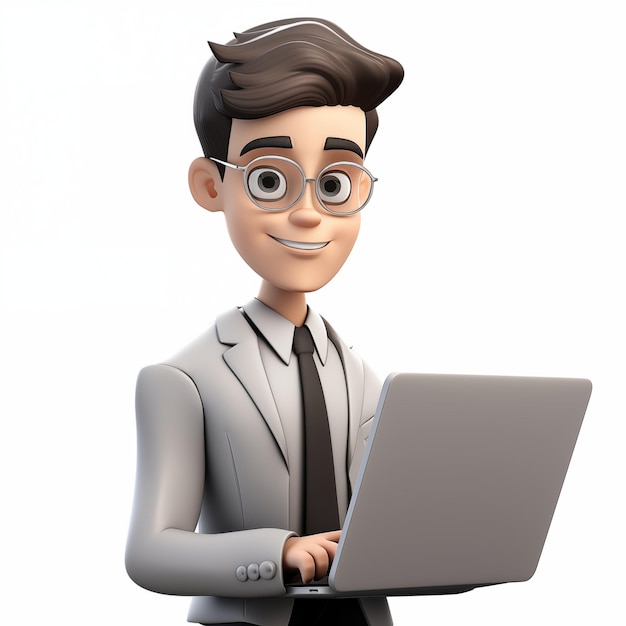 Giovane che lavora al computer portatile concetto di lavoro freelance illustrazione di personaggi 3D