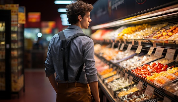 giovane commesso di supermercato in un supermercato come lavoro part-time