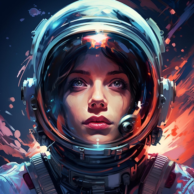 giovane cosmonauta femminile in una tuta spaziale donna nello spazio