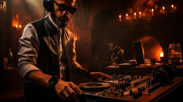 giovane DJ con le cuffie in un nightclub