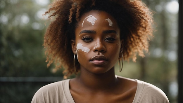 Giovane donna afroamericana con vitiligo