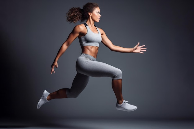 Giovane donna atletica che fa momenti di allenamento per la forza in uno studio