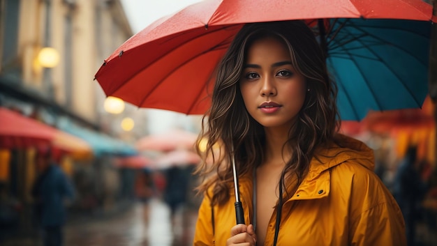 Giovane donna bellissima con l'ombrello Ai Generato