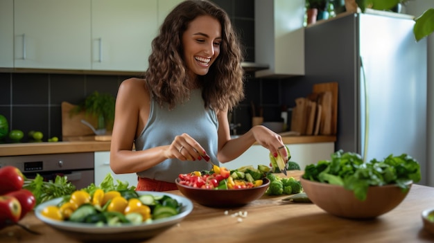 Giovane donna che cucina in cucina