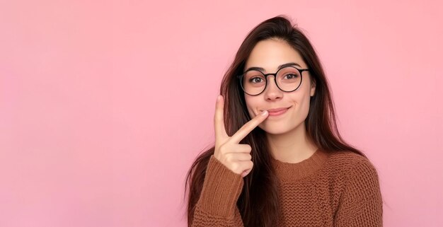 Giovane donna che esprime gioia con un segno di pace