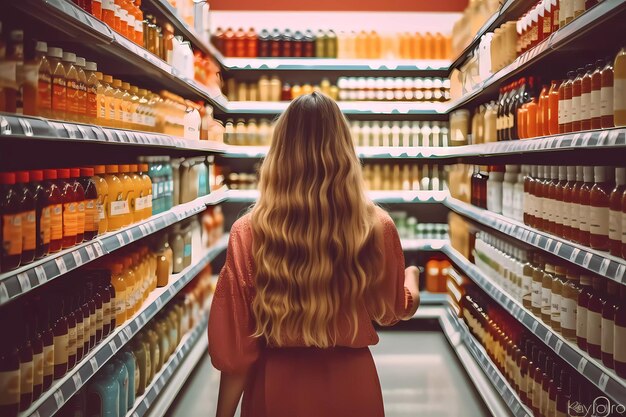 Giovane donna che fa acquisti in un supermercato