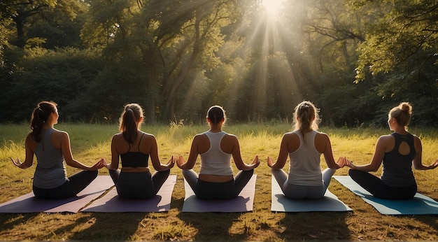 giovane donna che fa yoga in natura donna che face yoga esercita lezioni di yoga in natura