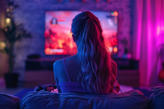 Giovane donna che gioca a videogiochi