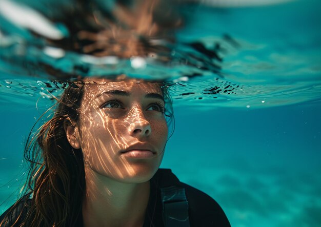 Giovane donna che gode di momenti sereni nelle tranquille acque turchesi