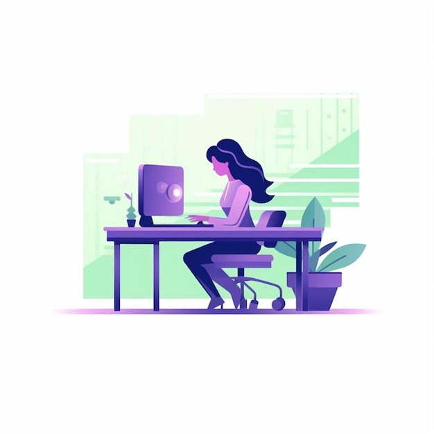 Giovane donna che lavora a casa con un portatile concetto freelance illustrazione vettoriale