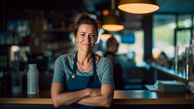 giovane donna che lavora al bar