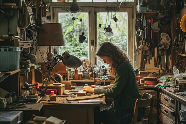 giovane donna che lavora in un'officina