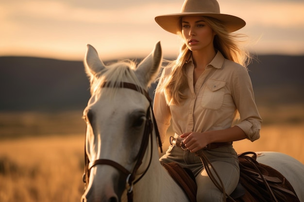 Giovane donna che monta un cavallo