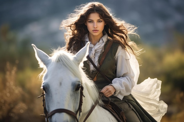 Giovane donna che monta un cavallo