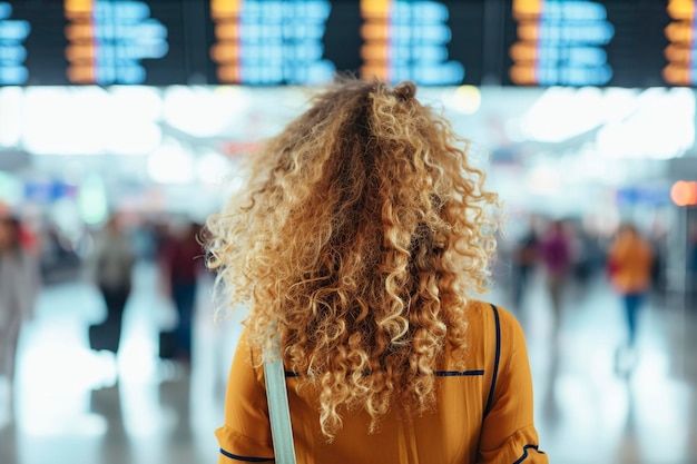 giovane donna che posa sulla schiena mostrando i suoi lunghi capelli ricci.