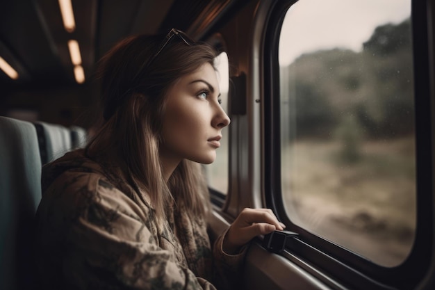 Giovane donna che viaggia viaggio locale in treno