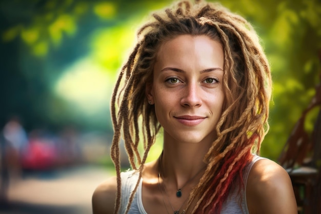 Giovane donna con bei dreadlocks IA generativa