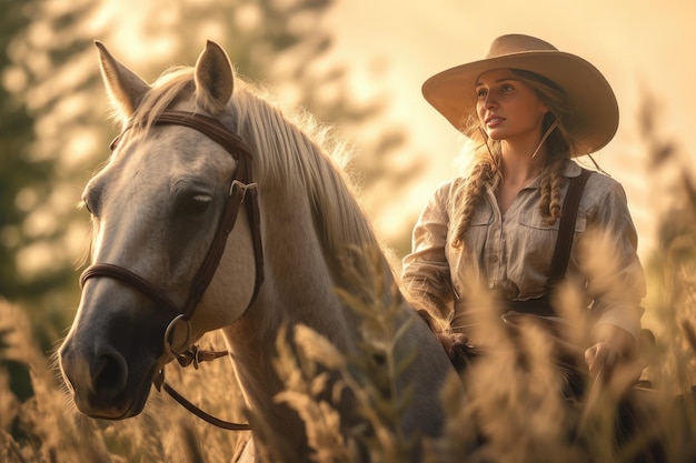 Giovane donna con cavallo bianco