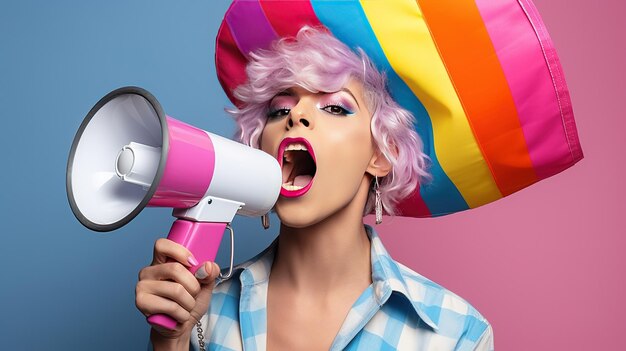 giovane donna con l'arcobaleno colorato concetto LGBTQ elementi multicolori