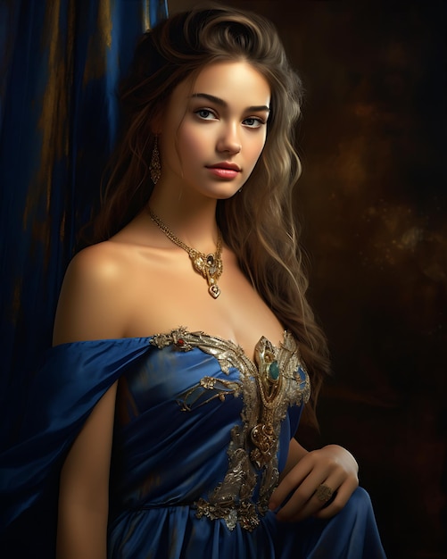 Giovane donna con un abito blu esotico attraente
