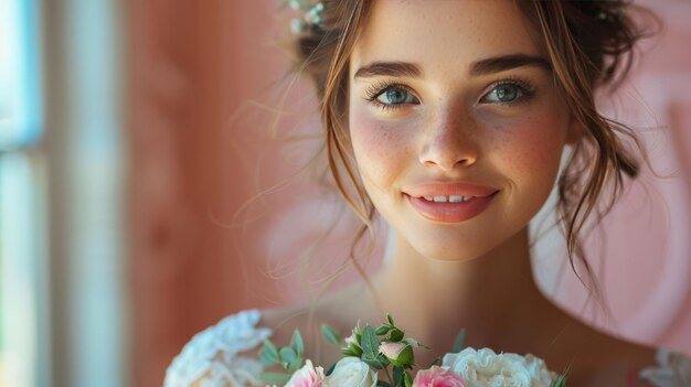 Giovane donna con un bouquet di fiori