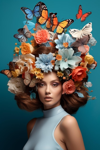 giovane donna con una ghirlanda di fiori sulla testa AI generativa