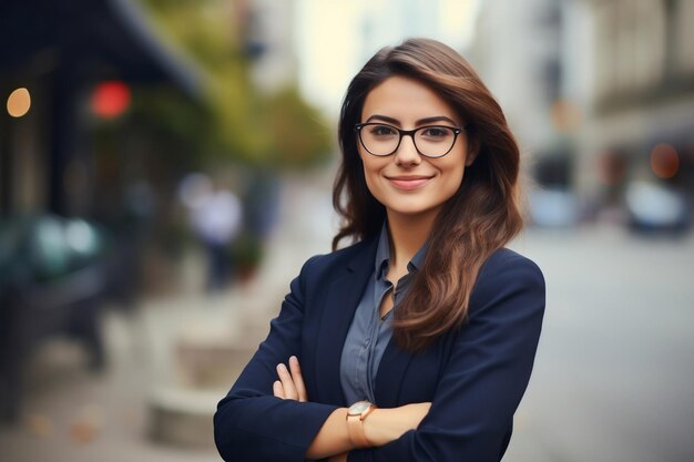 Giovane donna d'affari professionale carina e sorridente felice Generativa Ai