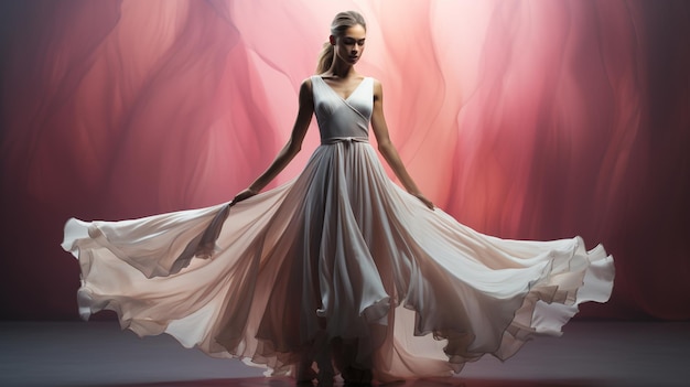 giovane donna in ballerina che posa in studio con la mano