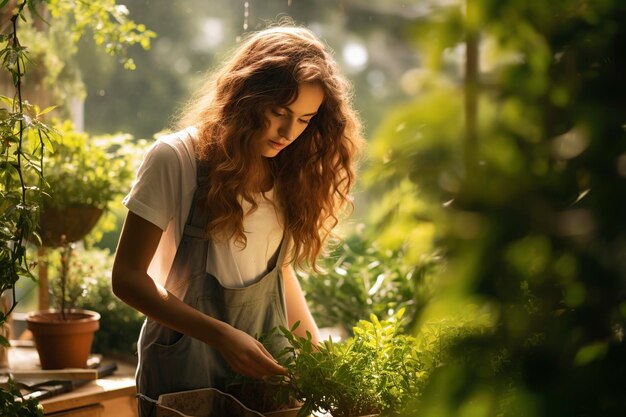 giovane donna in giardino in natura