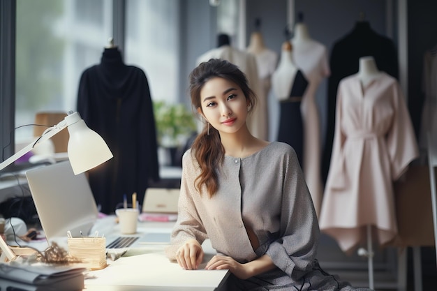 giovane donna in piedi in una boutique di abbigliamento alla moda