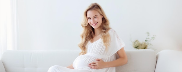 Giovane donna incinta felice con la grande pancia in una casa moderna Gravidanza maternità Ai generativa